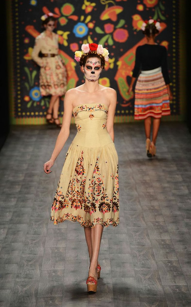 Lena Hoschek, Fashion Week, Berlin, Mexican Skull, Caveira Mexicana, Maquiagem, Moda, Desfile