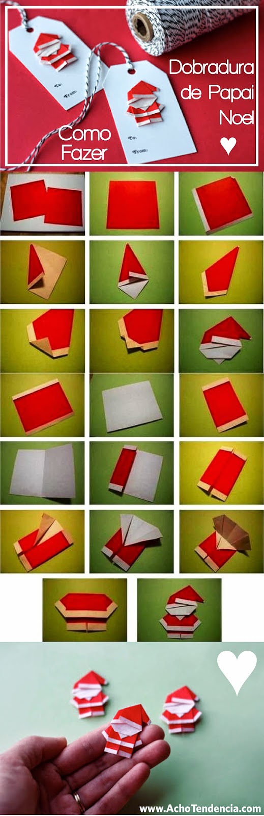 papai noel, origami, dobradura, como fazer, ideias, natal, diy