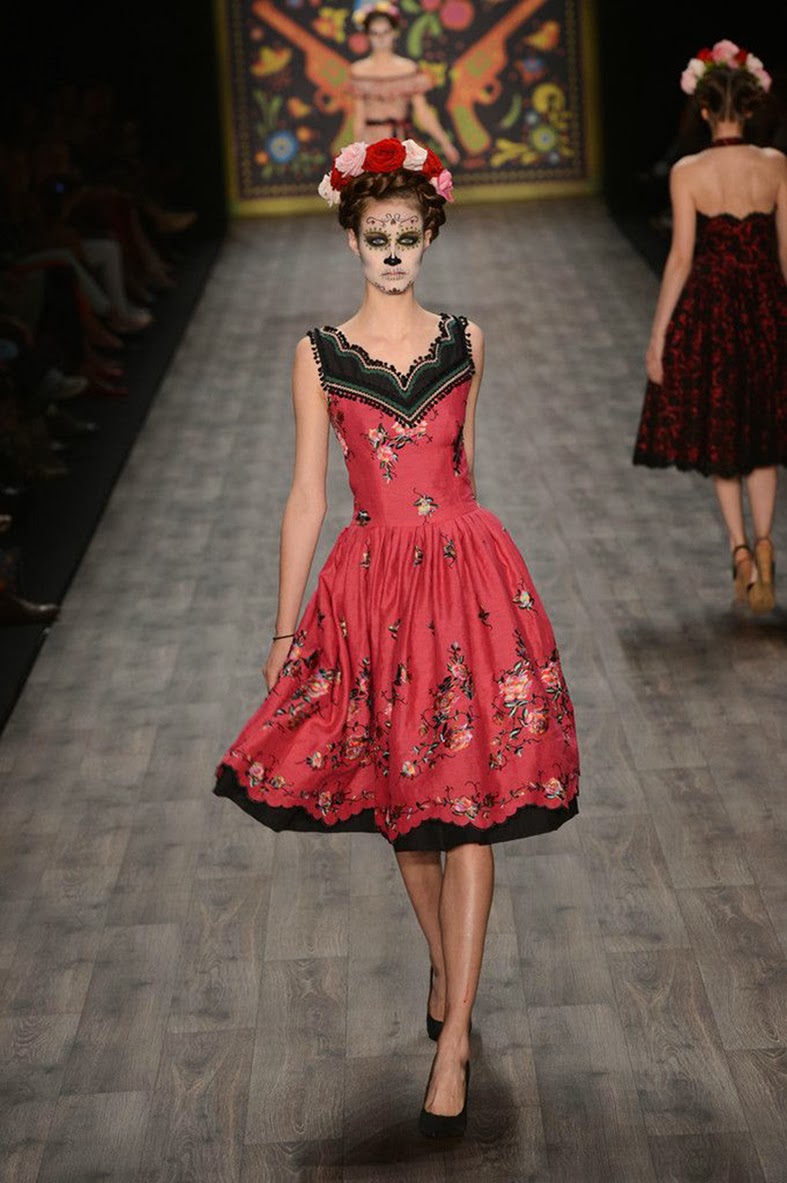 Lena Hoschek, Fashion Week, Berlin, Mexican Skull, Caveira Mexicana, Maquiagem, Moda, Desfile