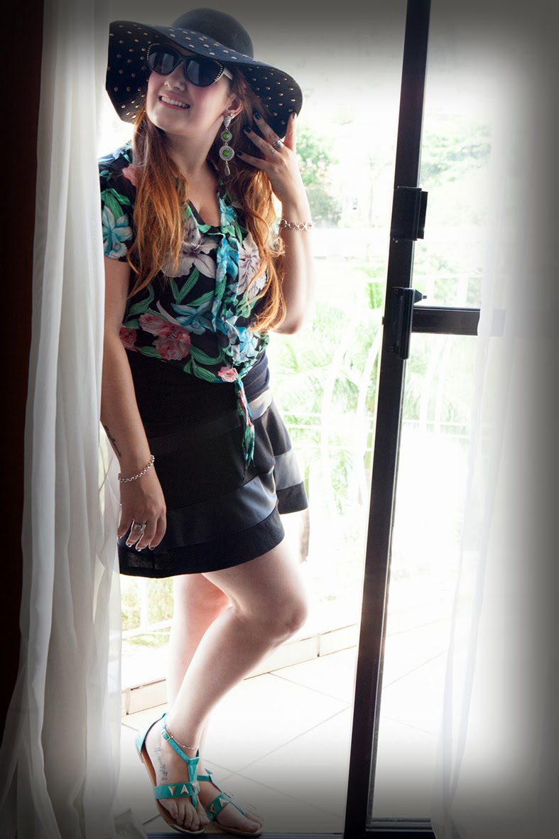 giovana quaglio, look do dia, camisa florida, chapéu floppy, pool party, forever 21, mogi mirim, campinas, blogueira,