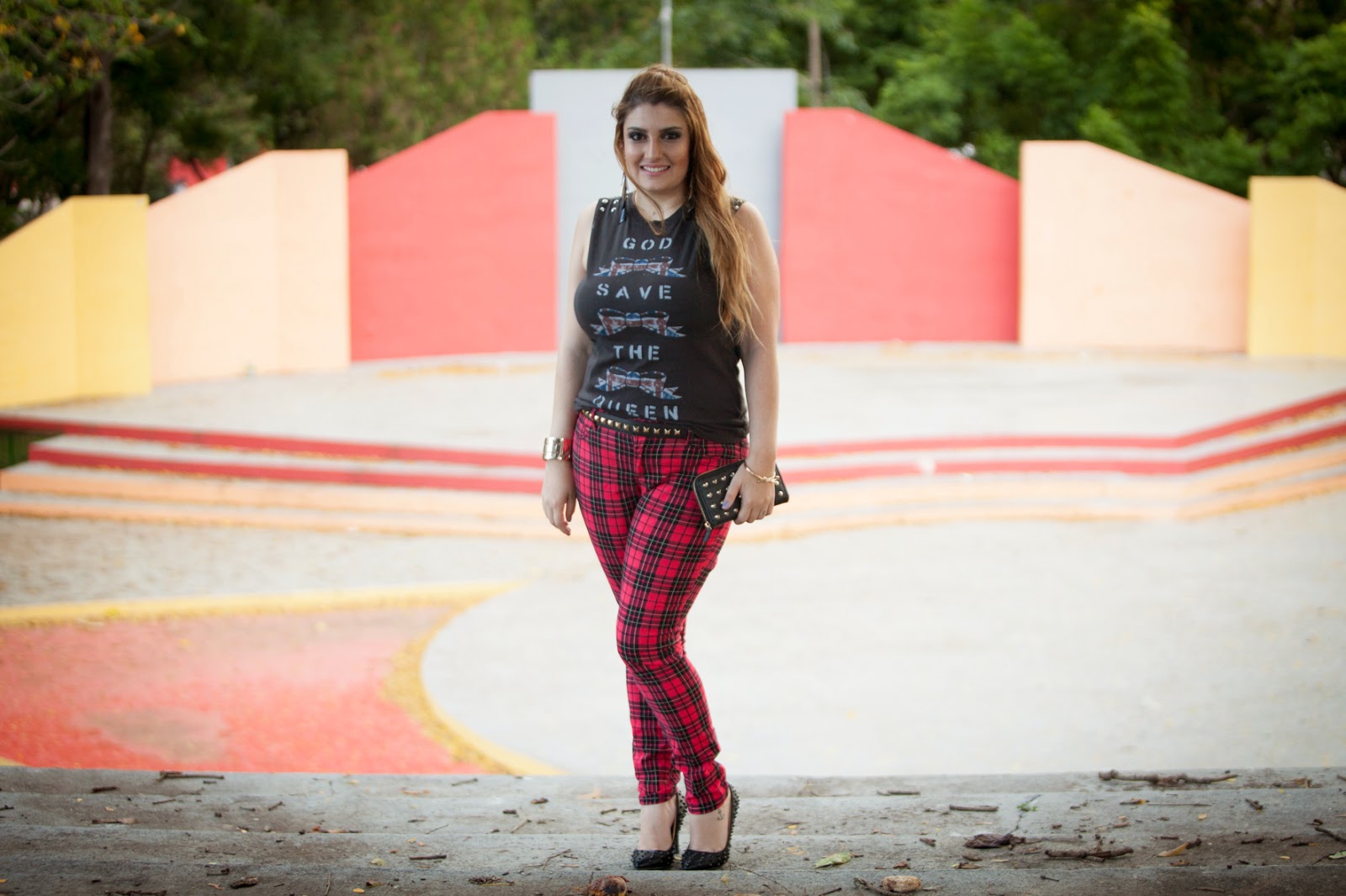 acho tendência, blog de moda, look do dia, look rocker, calça xadrez, tartan, spikes, tachinhas, punk, god save the queen, inglaterra, mogi mirim, mogi guaçu, campinas