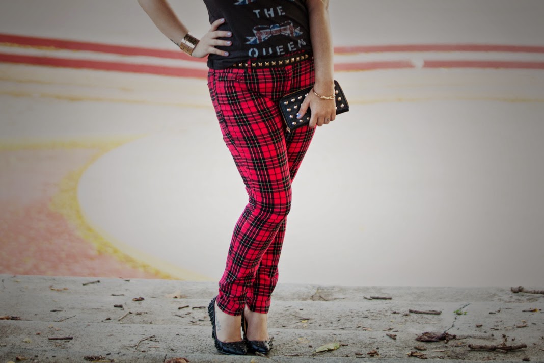 acho tendência, blog de moda, look do dia, look rocker, calça xadrez, tartan, spikes, tachinhas, punk, god save the queen, inglaterra, mogi mirim, mogi guaçu, campinas