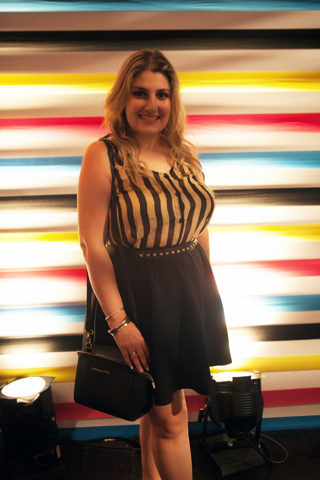 look do dia, blogueira de moda, acho tendencia, giovana quaglio, saia rodada, blusa listrada, spfw, sao paulo fashion week, michael kors, forever 21, zara