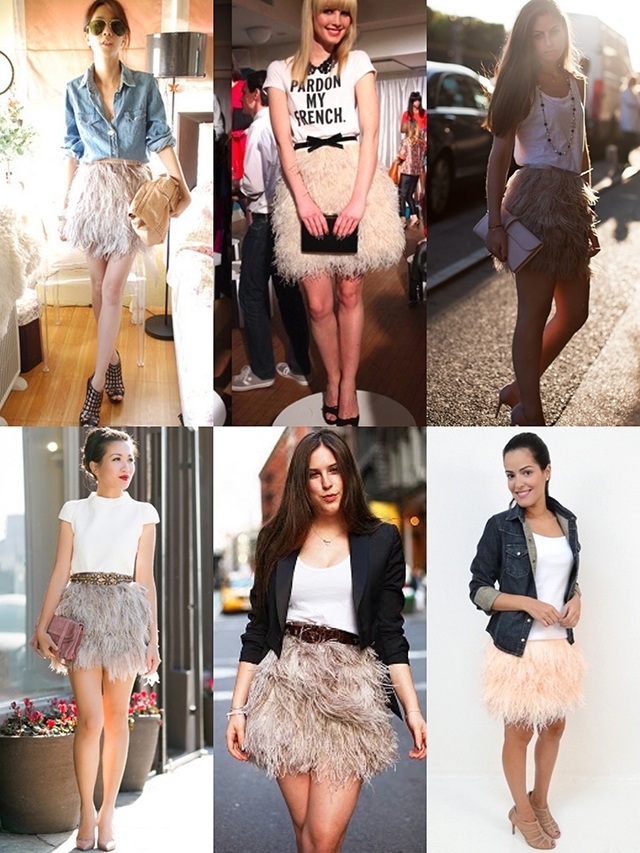 saia de plumas, penas, avestruz, looks, como usar, onde comprar, inspiracao, ideias, acho tendencia, giovana quaglio, blog de moda