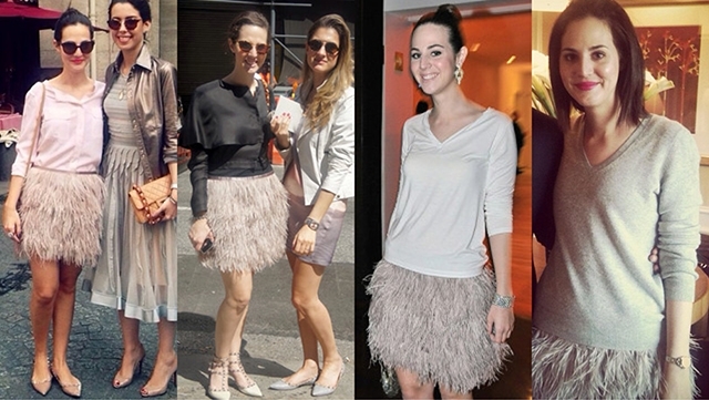 saia de plumas, penas, avestruz, looks, como usar, onde comprar, inspiracao, ideias, acho tendencia, giovana quaglio, blog de moda